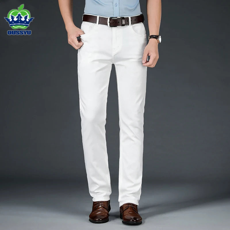 2025 New Spring Summer Jeans Men Fashion Casual Classic Style Business Straight Fit Soft Trousers Male Advanced White Pants 40